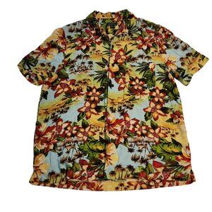 George Hawaiian Shirt‎ Rayon Button Up Floral Hibiscus Tropical Mens Medium